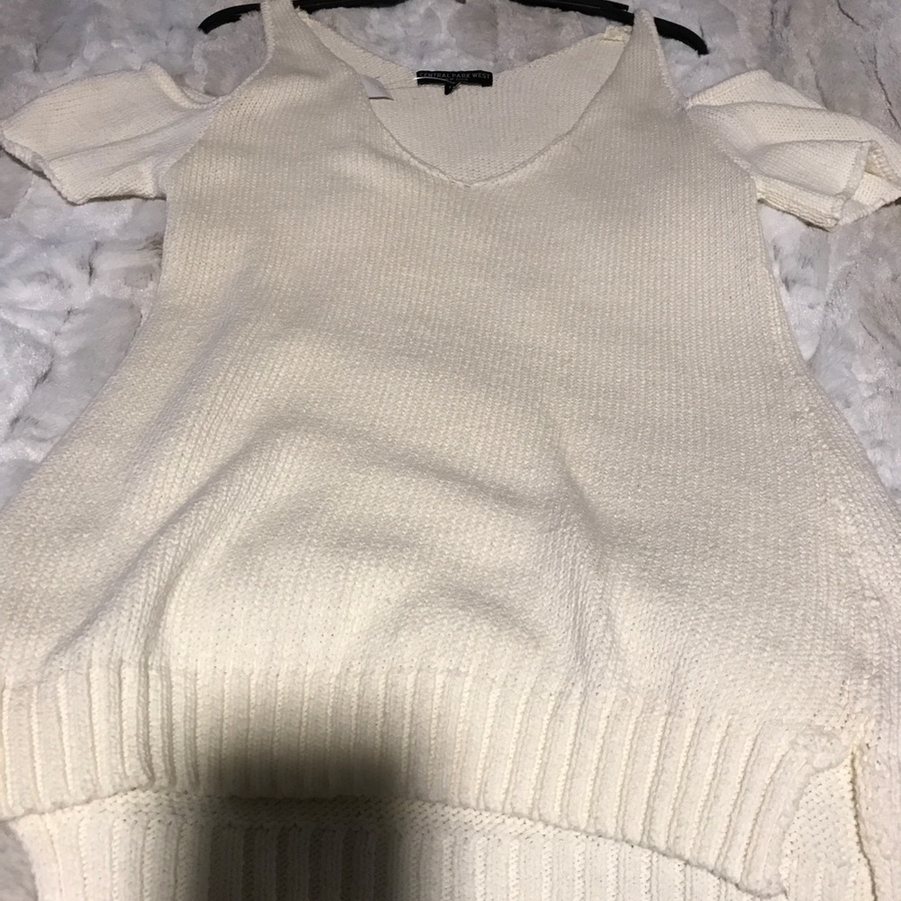 Central Park West Exposed Shoulder SS Sweater